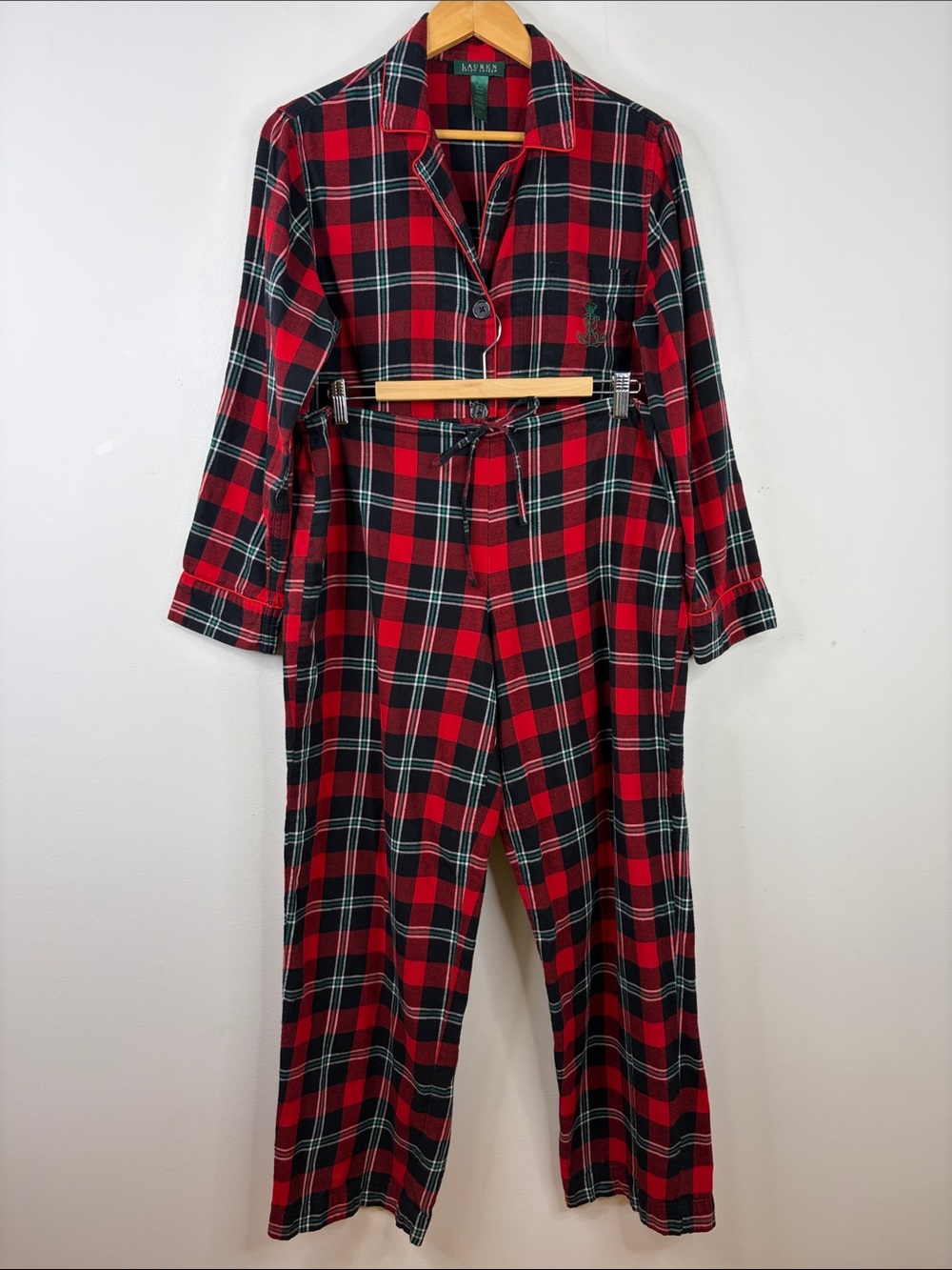 Lauren Ralph Lauren Pajamas Womens Large Red Green Tartan Plaid Cotton Flannel
